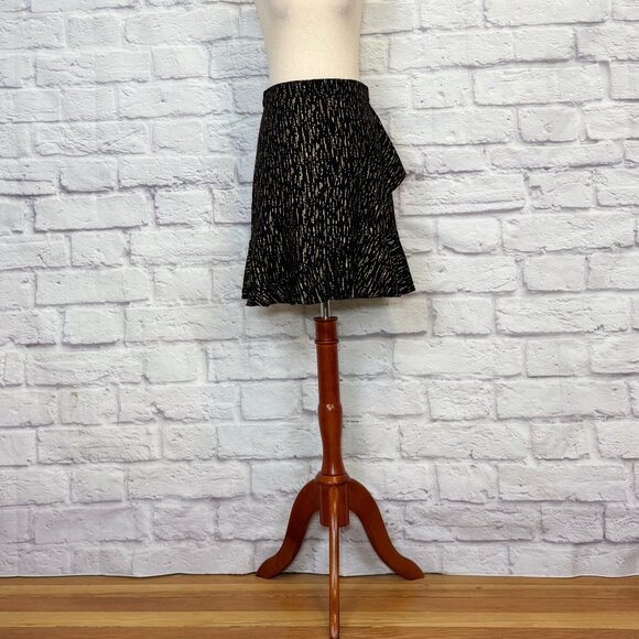 Soaked in Luxury Devin Black & Metallic Gold Striped Faux Wrap Mini Skirt - Picture 1 of 9